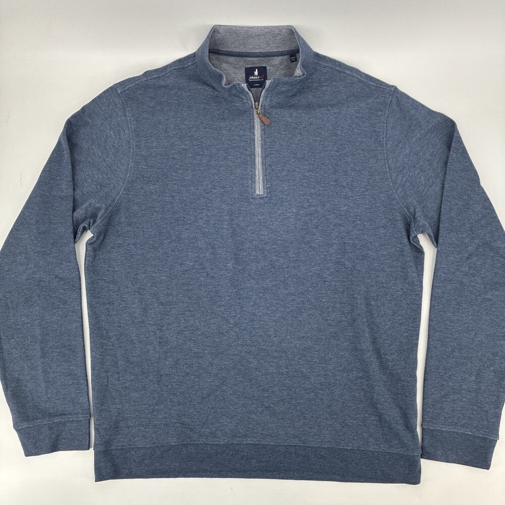 Johnnie-O Sully Pullover Mens Large Helious Blue 1/4 Zip Cotton Blend Sweater